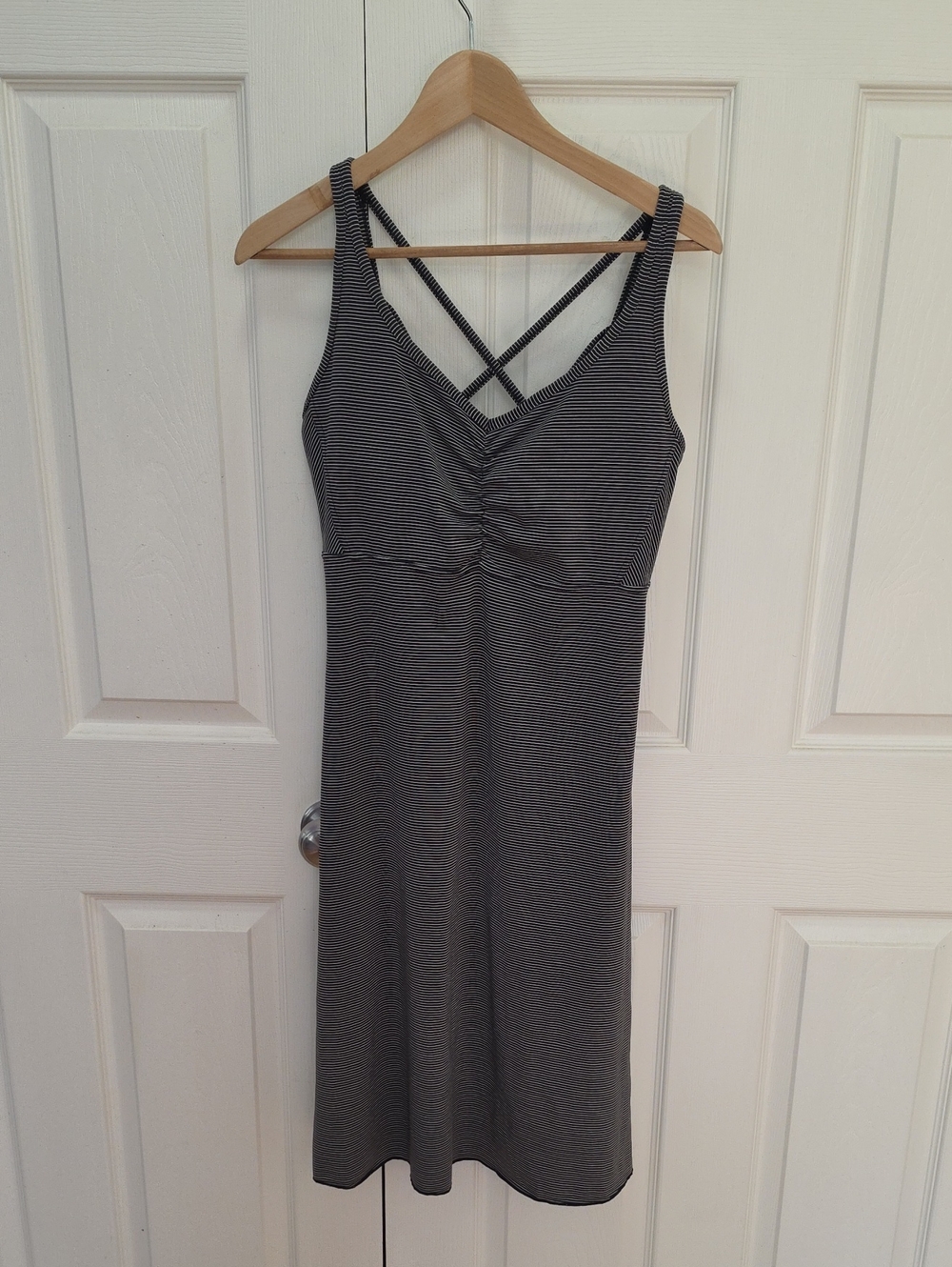 Prana Gray Striped V-Neck Sleep Chemise with Crisscross Straps